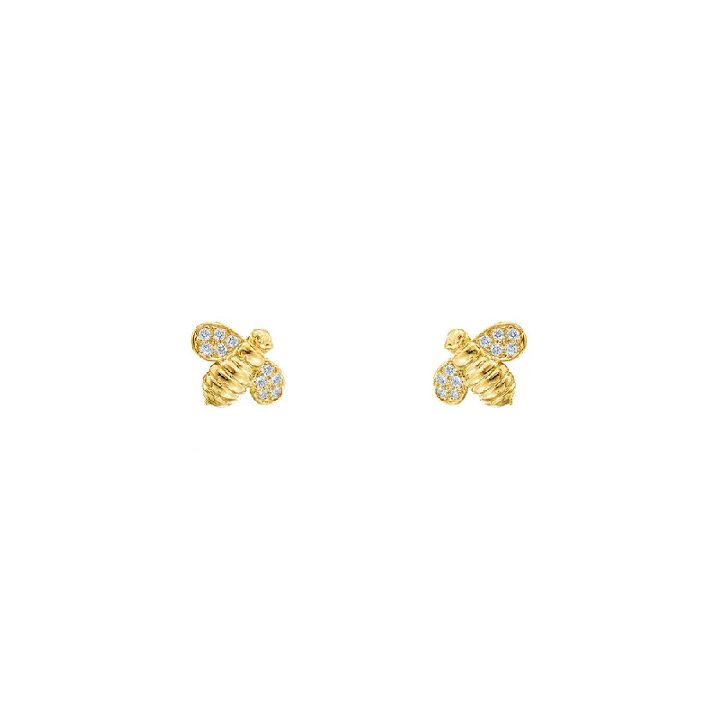 18 Karat Yellow Gold Worker Bee Stud Earrings with Diamonds