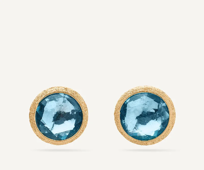 18K Yellow Gold Blue Topaz Stud Earrings