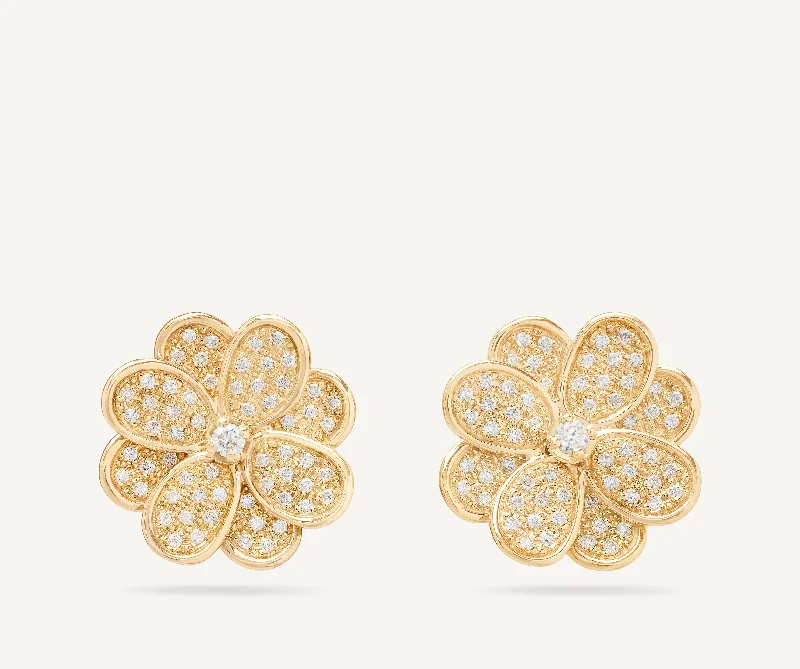 18K Yellow Gold Flower Stud Earrings with Diamonds