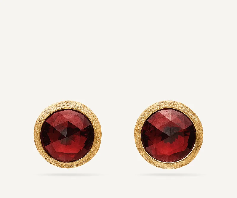 18K Yellow Gold Garnet Stud Earrings