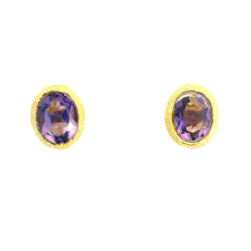 18K Yellow Gold Vermeil Oval Amethyst Stud Earrings