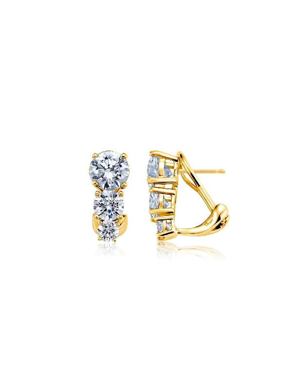 Triple Brilliant Stud Earrings in Gold Sale