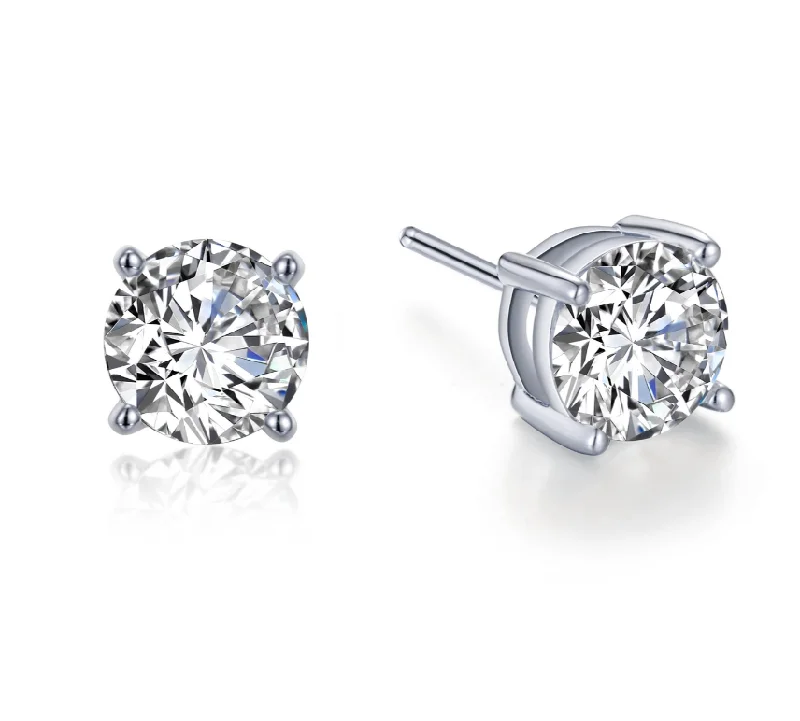 Silver 4 Prong Round Stud Earrings