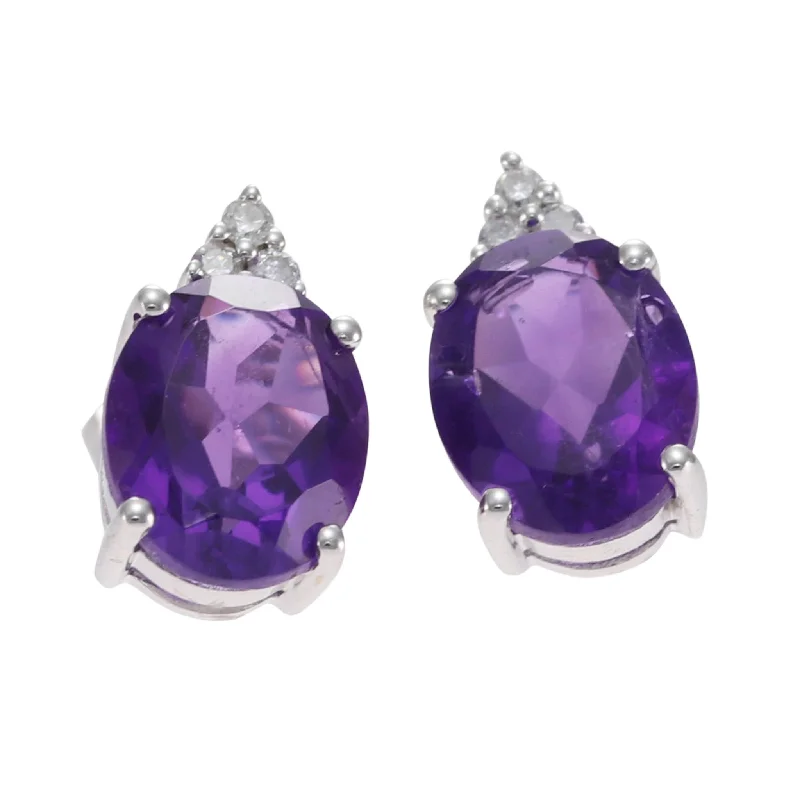 5.22CTW Oval Amethyst Diamond Stud Earrings Solid 14k White Gold Butterfly Backs