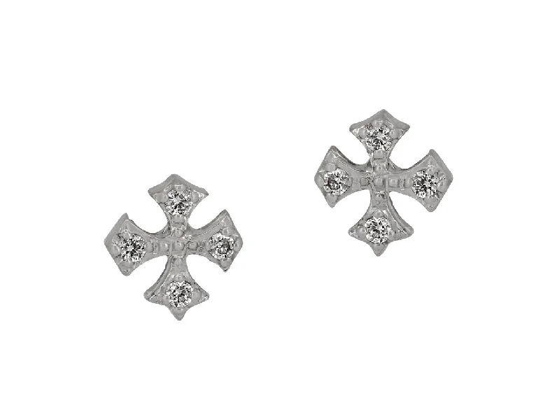 Rhonda Faber Green Diamond Cross Stud Earrings in 18K White Gold