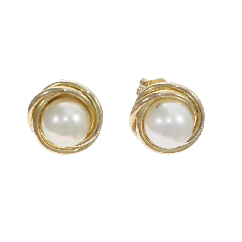 6.5mm Cultured Pearl Stud Earrings Solid 14k Yellow Gold 1.9g