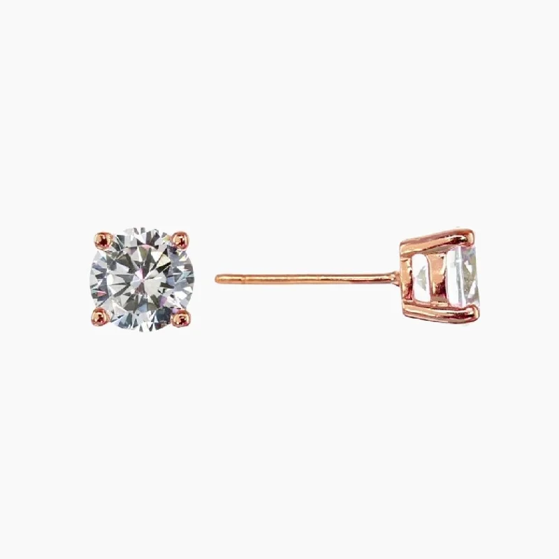 .75 Carat (each) Brilliant CZ Round Stud Earrings in Rose Gold Overlay