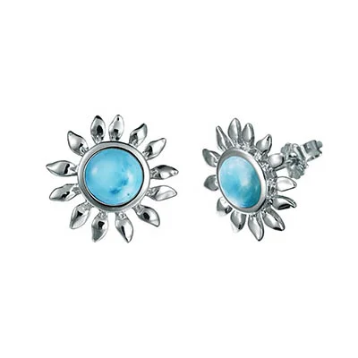 Alamea Larimar Sunflower Stud Earrings in Sterling Silver