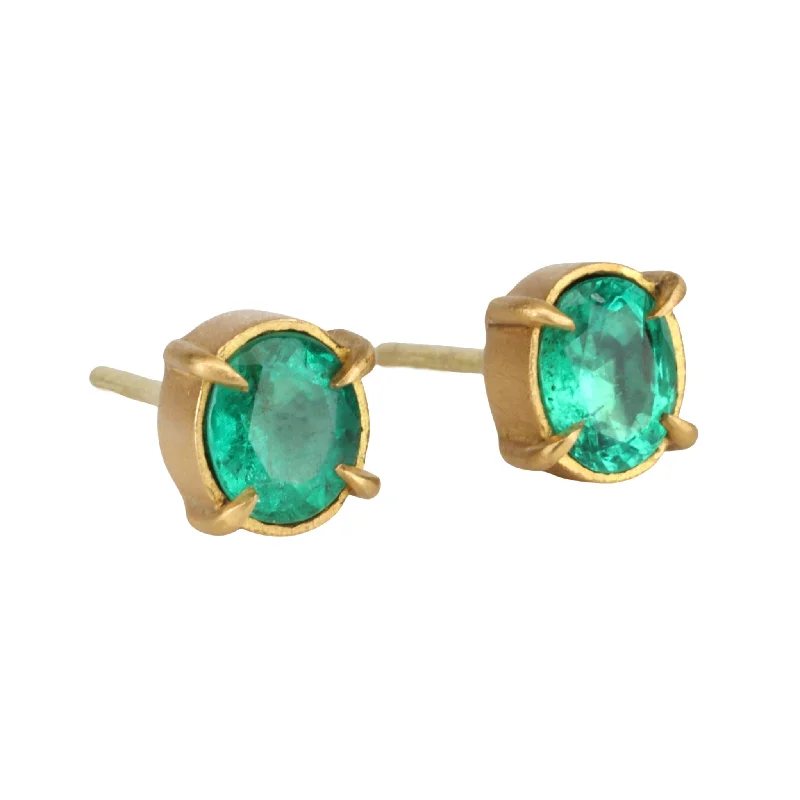 Prong-Set Oval Emerald Stud Earrings