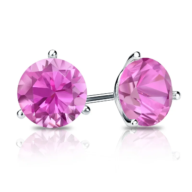 Auriya 14k Gold 1 1/4ctw Solitaire Pink Sapphire Gemstone Stud Earrings Martini-set