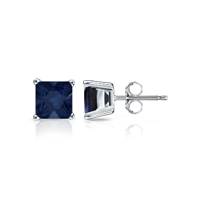 Auriya 14k Gold Princess-cut Sapphire Stud Earrings 1ct TGW