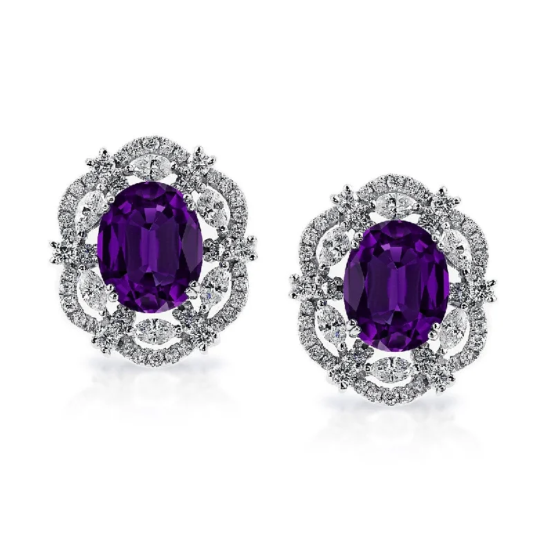 Auriya 4 5/8ct Fancy Oval-cut Purple Amethyst Halo Diamond Stud Earrings 1 3/4ctw 18k Gold