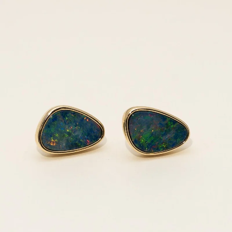 Parlé Australian Opal Doublet Stud Earrings in 14kt Yellow Gold