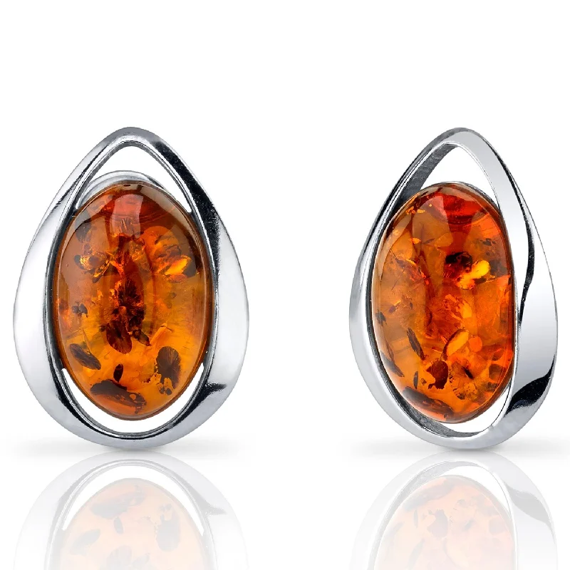 Baltic Amber Oval Stud Earrings in Sterling Silver