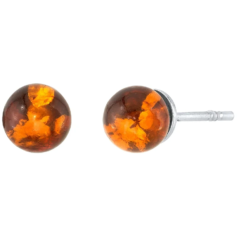 Baltic Amber Round Stud Earrings in Sterling Silver