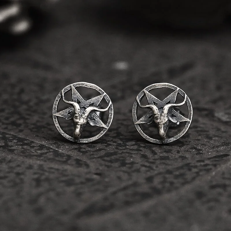 Baphomet Sterling Silver Satan Stud Earrings