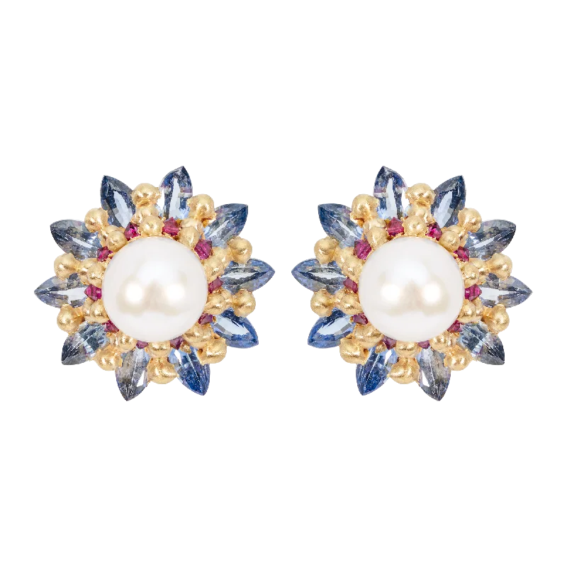 Blue Nerium Cluster Stud Earrings - 11401