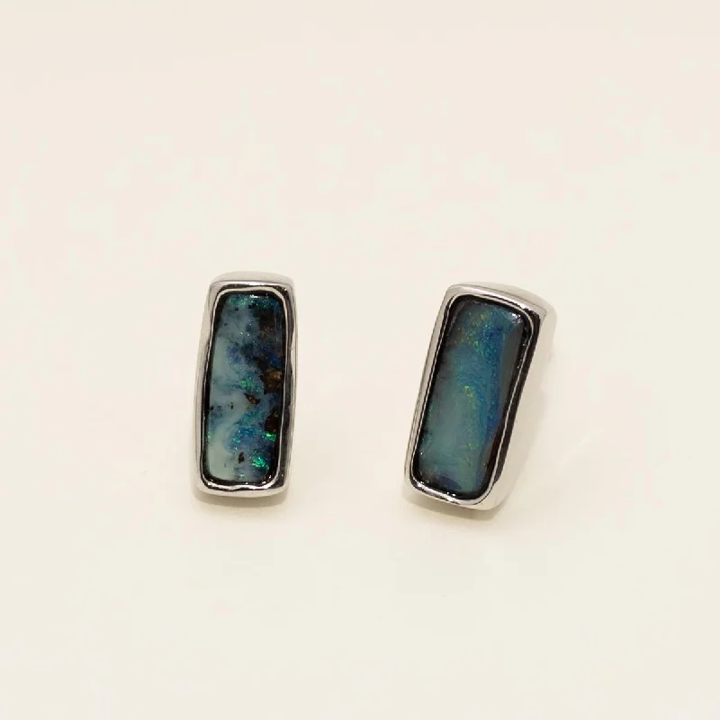 Parlé Boulder Opal Stud Earrings in Sterling Silver