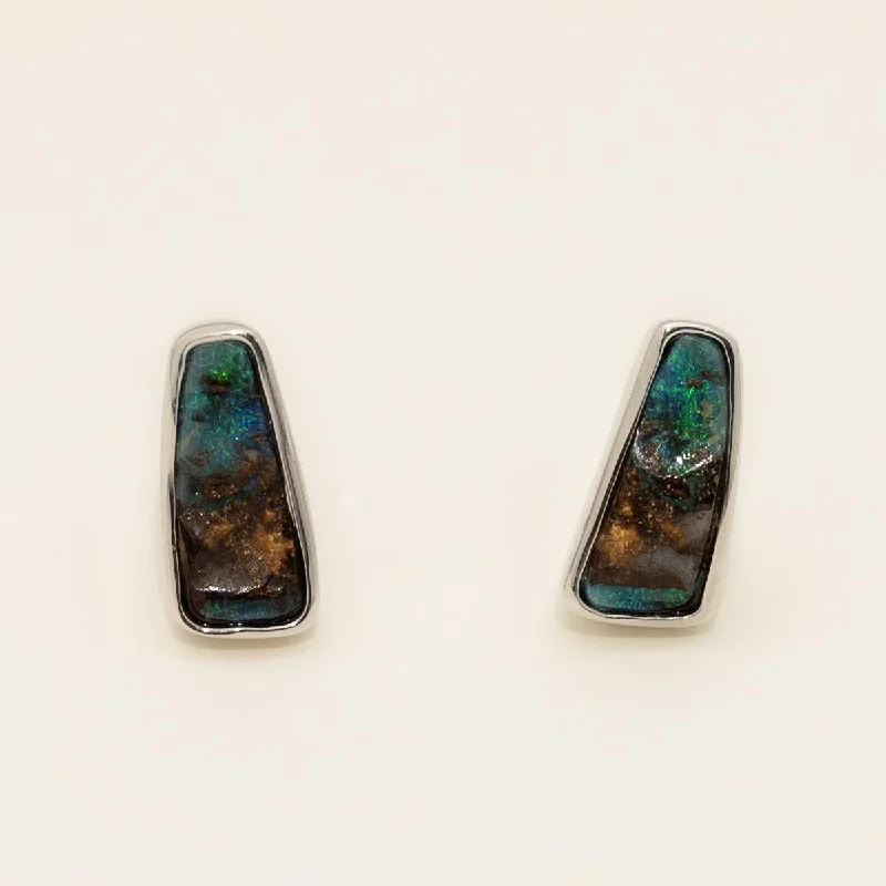 Parlé Boulder Opal Stud Earrings in Sterling Silver