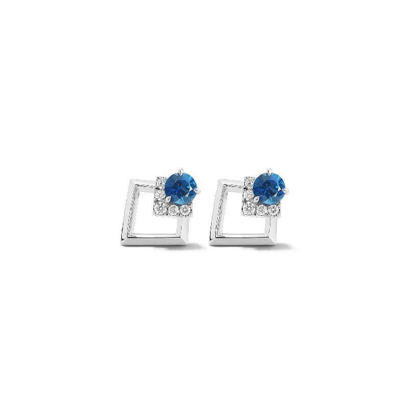 Bremer Jewelry Round Sapphire and Diamond Solitaire/Stud Earrings in 18K White Gold (0.45ctw)