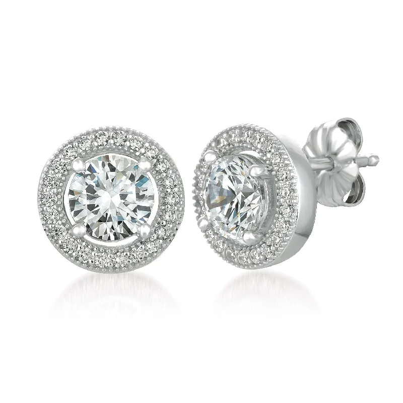 Brilliant Cut Halo Stud Earrings in Platinum