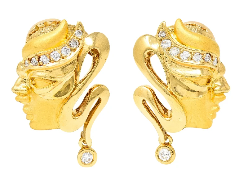 Carrera y Carrera Diamond 18 Karat Yellow Gold Masquerade Mask Vintage Stud Earrings