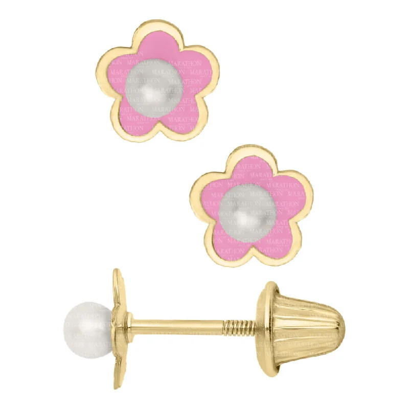 Children's 14k Pink Flower Stud Earrings