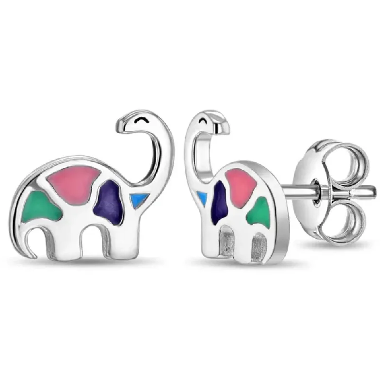 Children's Sterling Silver Dinosaur Enamel Stud Earrings