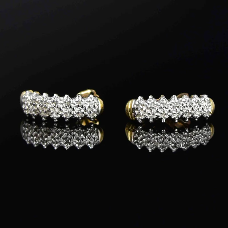 Classic 10K Gold Diamond Half Hoop Huggie Stud Earrings