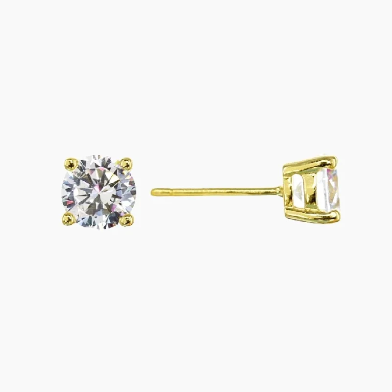 .75 Carat (each) Brilliant CZ Round Stud Earrings in Gold Overlay