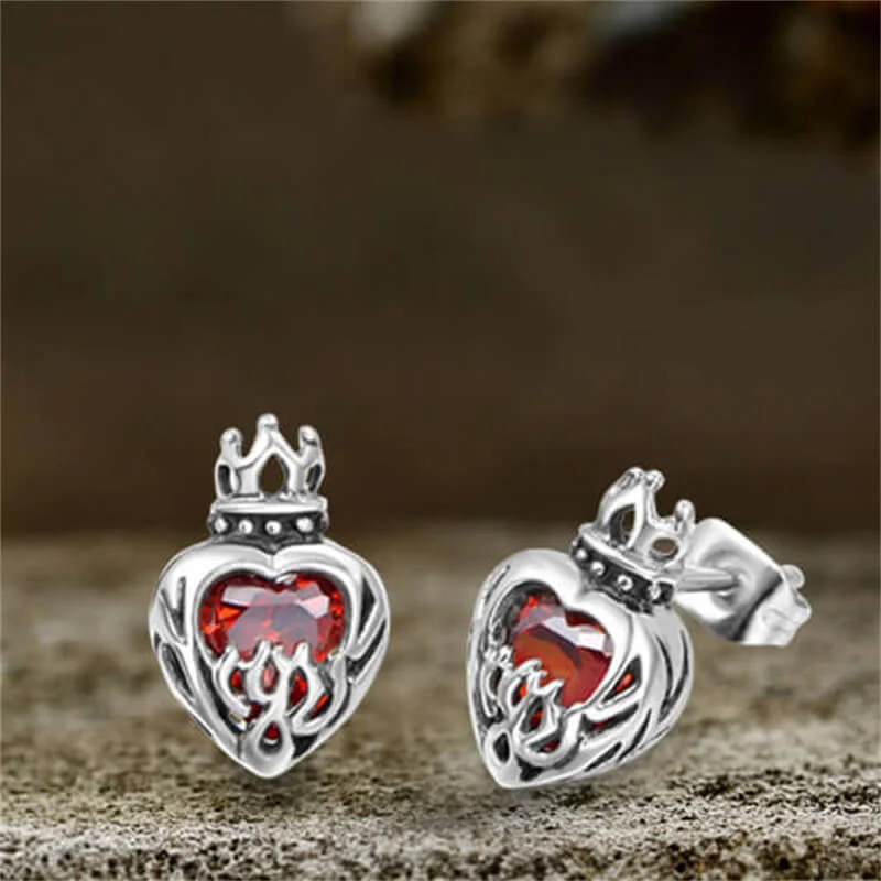 Crown Gem Stainless Steel Gothic Stud Earrings