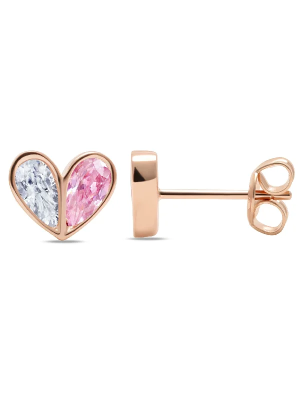 Crush- 18k Rose Gold Heart Stud Earrings w/ Pink Pear Cut Stone Sale