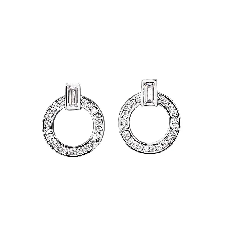 Cubic Zirconia Circle Stud Earrings in Sterling Silver and Platinum Finish