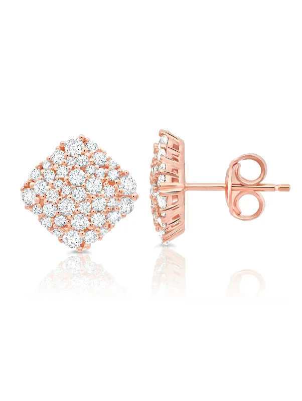 Cushion Cut Glisten Stud Earrings Finished in 18kt Rose Gold Sale