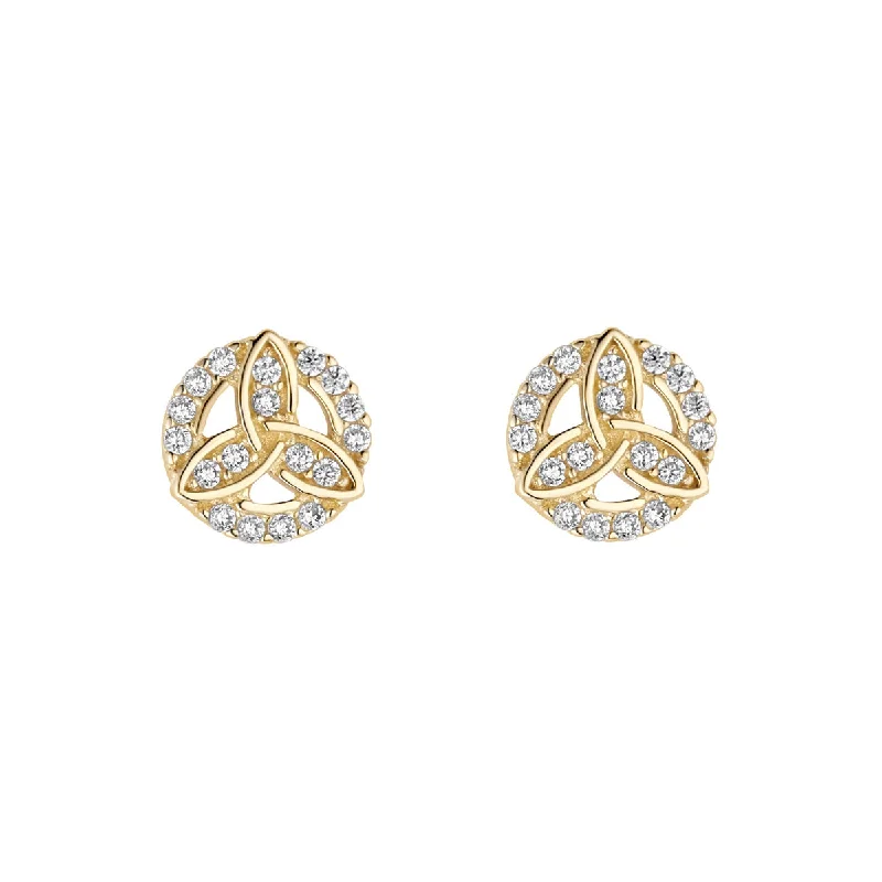 10K Gold Cz Set Trinity Knot Stud Earrings