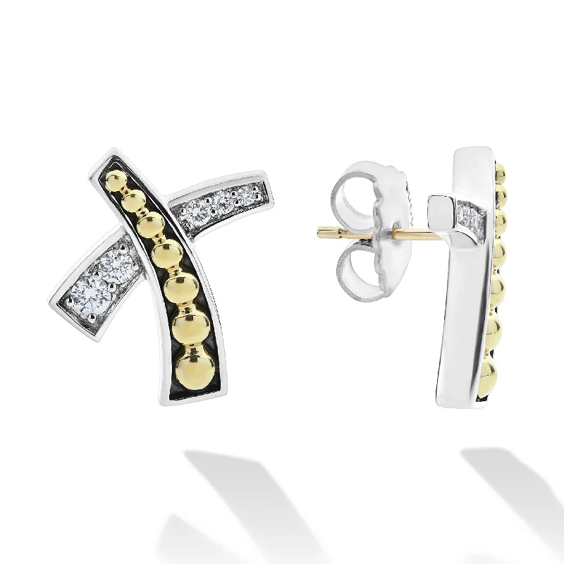 Studio Two-Tone X Diamond Stud Earrings