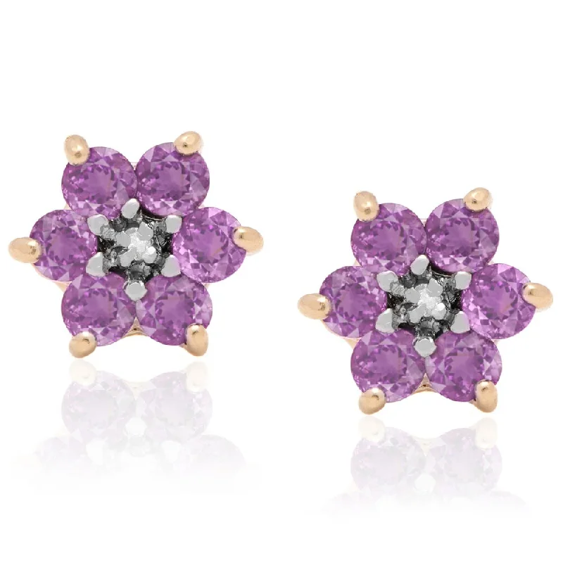 Dolce Giavonna Gold-over-Sterling Silver Diamond Accent Gemstone Flower Stud Earrings in a Gift Box