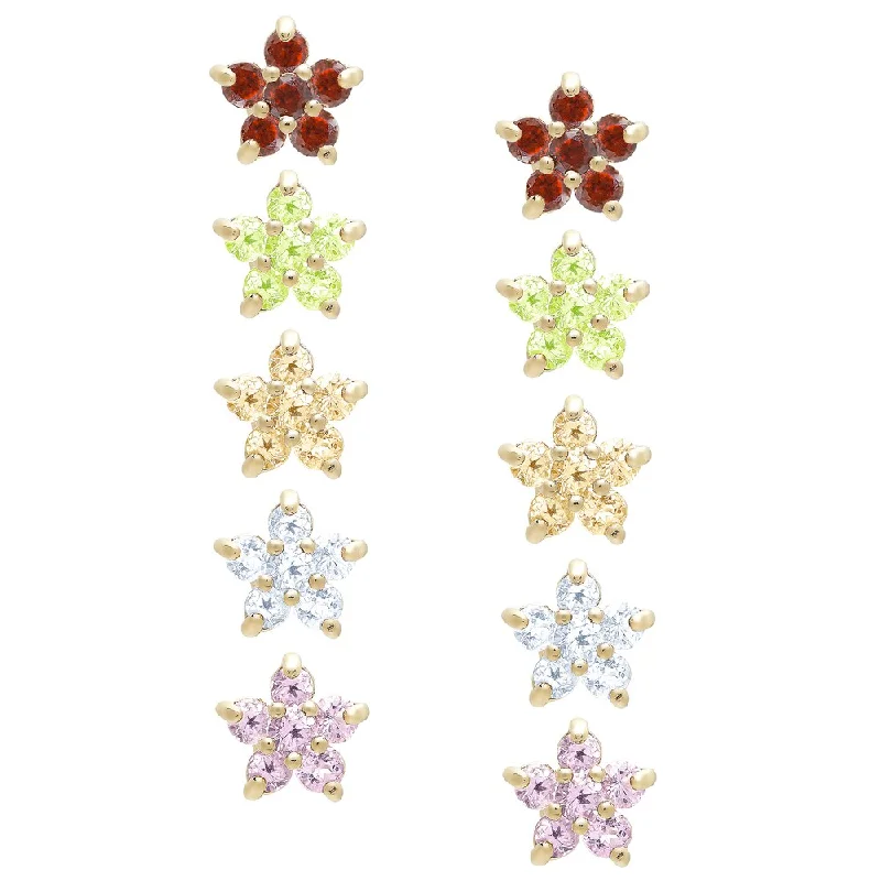 Dolce Giavonna Gold Over Sterling Silver Gemstone Flower Stud Earrings Set