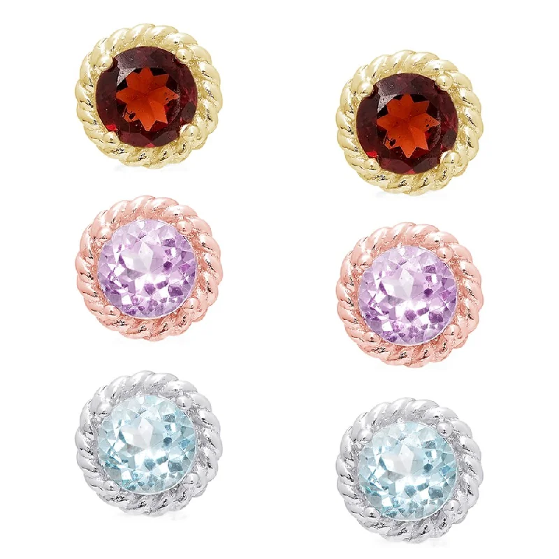 Dolce Giavonna Gold Over Sterling Silver Gemstone Stud Earrings (Set of 3)