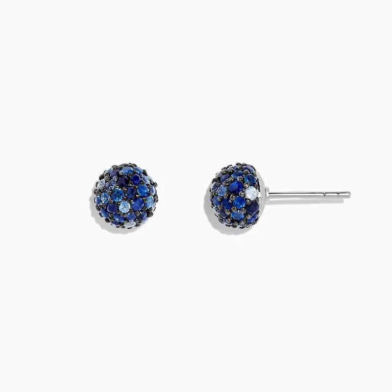 925 Sterling Silver Blue Sapphire Splash Stud Earrings, 2.26 TCW