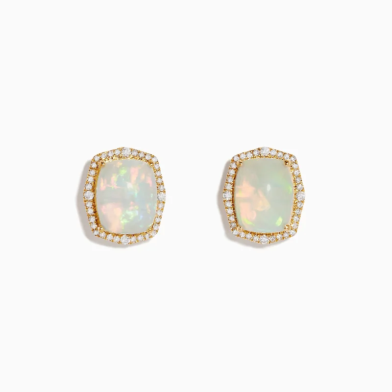 Aurora 14K Yellow Gold Diamond and Opal Stud Earrings