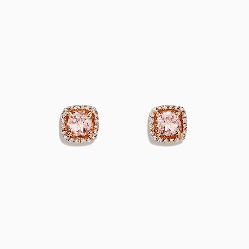 Blush 14K Rose Gold Morganite and Diamond Stud Earrings, 1.12 TCW