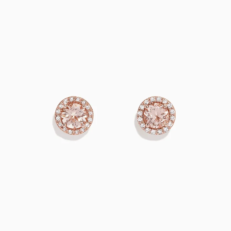 Blush 14K Rose Gold Morganite and Diamond Stud Earrings, 1.82