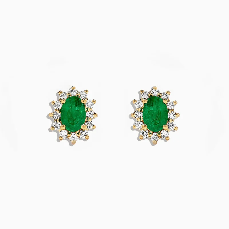 Brasilica 14K Yellow Gold Emerald and Diamond Stud Earrings, 1.99 TCW