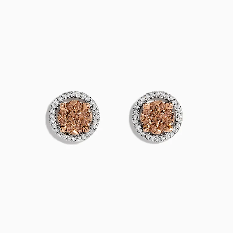 14K Two-Tone Gold Espresso Diamond Stud Earrings