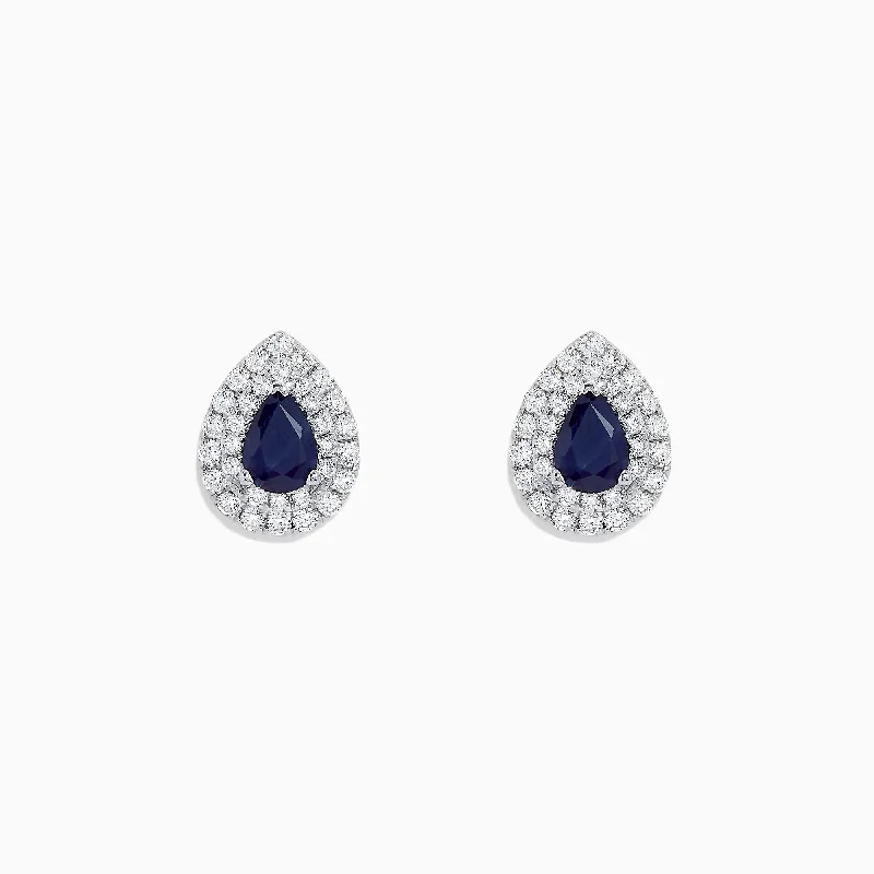 Royale Bleu 14K White Gold Pear Shaped Sapphire and Diamond Stud Earrings, 2.23 TCW