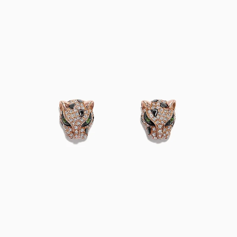 Signature 14K Rose Gold Diamond and Tsavorite Stud Earrings, 0.49 TCW