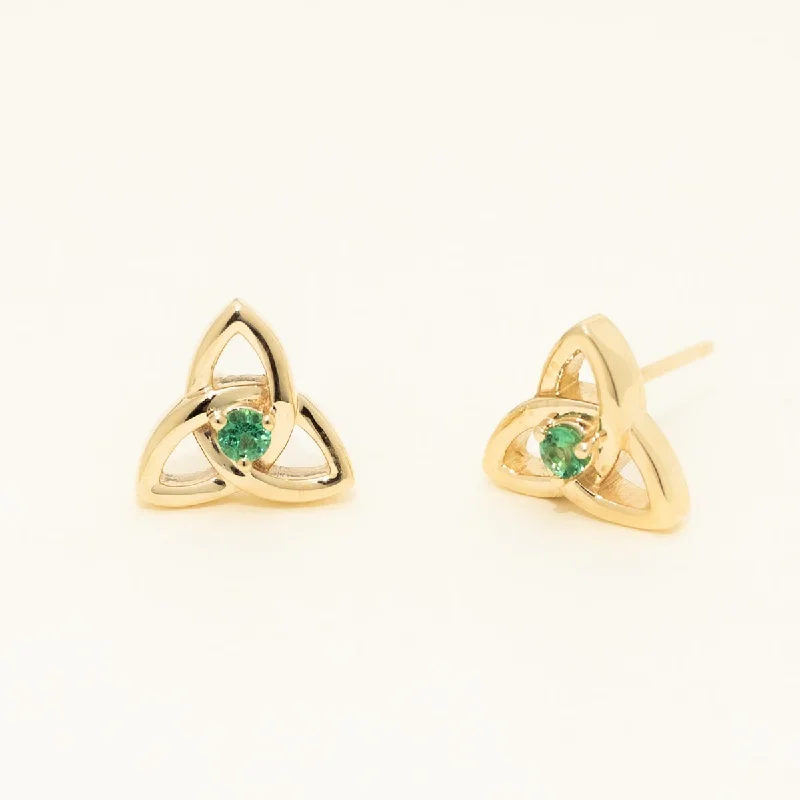 Emerald Celtic Knot Stud Earrings in 14kt Yellow Gold