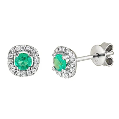 Emerald Halo Stud Earrings in 14kt White Gold with Diamonds (1/10ct tw)