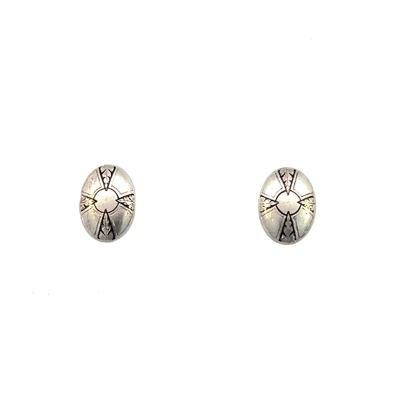 Estate Platinum Black Enamel Leaf Stud Earrings